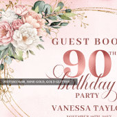 Livre D'or Soft Pale Pink Gold Greenery 90th Birthday Guest  