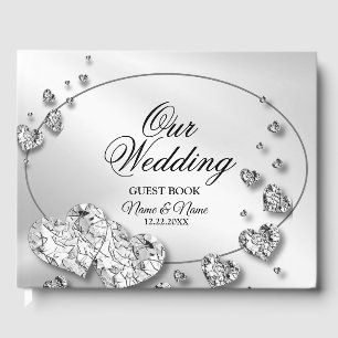 Livre D'or Soirée de mariage Coeurs d'argent Grey Élégant