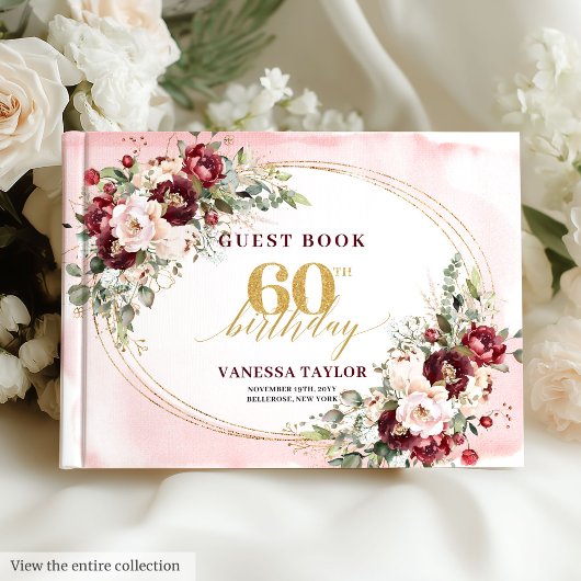 Livre D'or Sophisticated Boho Blush Roses Gold 60th Birthday