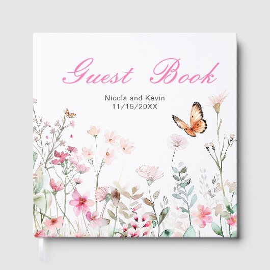 Livre D'or Spring Deep Pink Butterfly Floral Wedding (Recto)