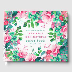 Livre D'or Spring Watercolor Floral 40th Birthday Guest Book