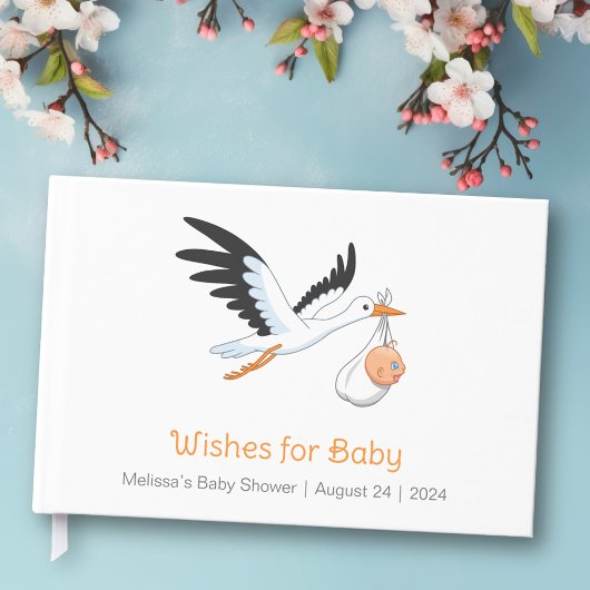 Livre D'or Stork sur Baby shower blanc