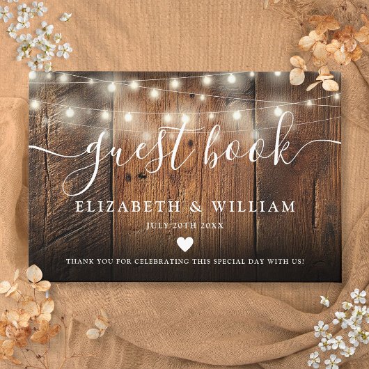 Livre D'or String Lights Rustic Barn Wood Wedding