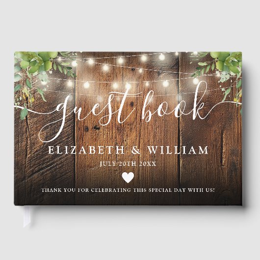 Livre D'or String Lights Rustic  Wood Greenery Wedding (Recto)