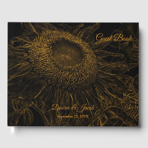 Livre D'or Sunflower Gold Black Floral Art élégant