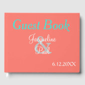 Livre D'or Sunset Hearts Coral Mariage Monogramme (Recto)