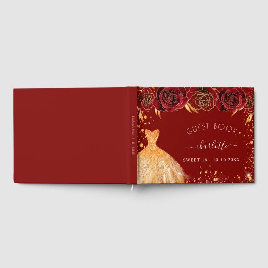 Livre D'or Sweet 16 parties scintillant rouge or fleurs robe (Complet)