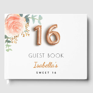 Livre D'or Sweet 16 rose fleuri or eucalyptus monogramme