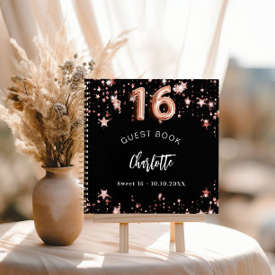 Livre d'or Sweet 16 rose noire étoiles dorées