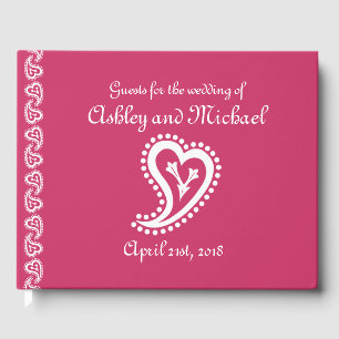Livre D'or Sweet Paisley Hearts in Raspberry Guest Book