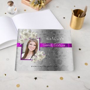 Livre D'or Sweet Sixteen, Étincelle, Roses blanches Satin ros