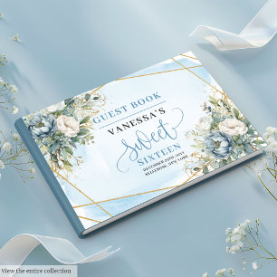 Livre D'or Sweet sixteen floral blanc bleu foncé élégant 16