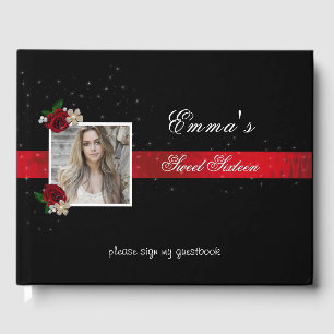 Livre D'or Sweet Sixteen, Red Satin Red Roses Étincelantes Ph
