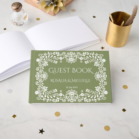 Livre D'or Talavera sage green Mexican wedding (Recto ouvert)