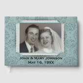 Livre D'or Teal Glitter Damask with Photo Frame Guest Book (Recto)
