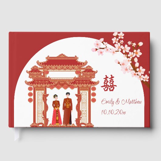 Livre D'or Temple rouge mariage chinois floral (Recto)