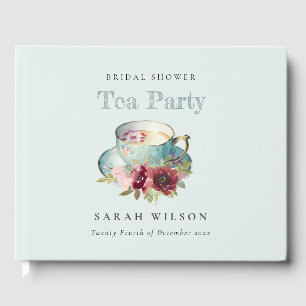 Livre D'or Théière florale sarcelle dorée pour Tea Party de m
