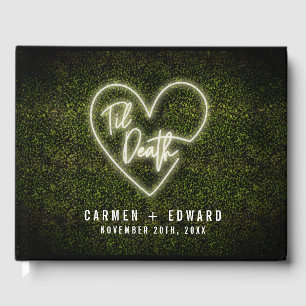 Livre D'or Til Death Heart White Neon Panneau Boxwood Mariage