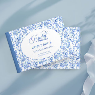 Livre D'or Tissu Royal Bleu Moderne à Motifs Roses pour Invit