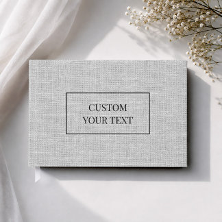 Livre D'or Tissu Tissé Gris Aspect Lin Texte Personnalisé Mar