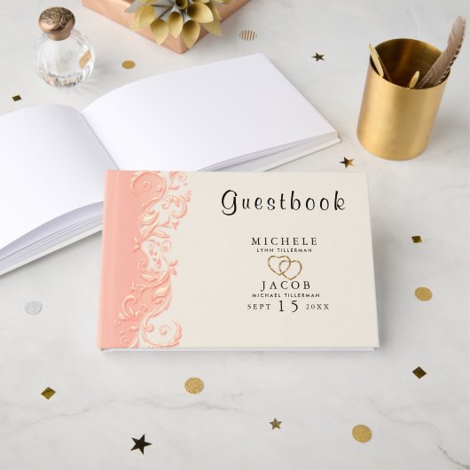 Livre D'or Tourbillon Floral de Pêche Élégant (Recto ouvert)