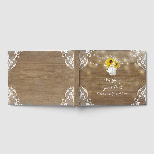 Livre D'or Tournesols et haleine de bébé Mariage en bois rust