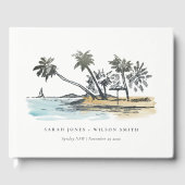 Livre D'or Tropical Beach Palm Tree Sketch Mariage d'aquarell (Recto)