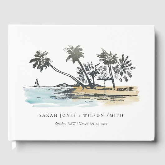 Livre D'or Tropical Beach Palm Tree Sketch Mariage d'aquarell (Recto)