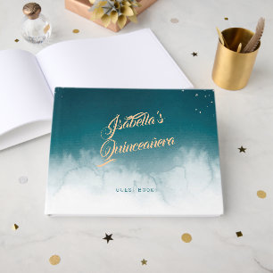 Livre D'or Turquoise aquarelle Golden Splatter Quinceañera