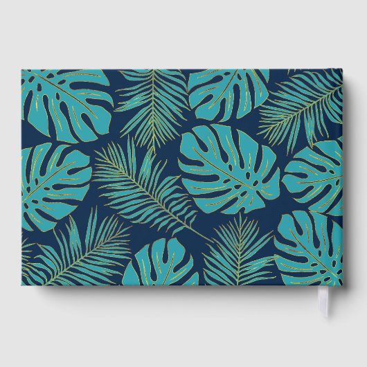 Livre D'or Turquoise et bleu marine tropicale feuille mariage (Verso)