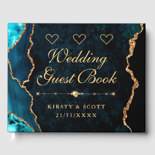 Livre D'or Turquoise & Gold Faux Parties scintillant Agate Ma