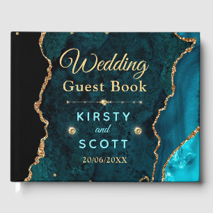 Livre D'or Turquoise & Gold Parties scintillant Agate Mariage