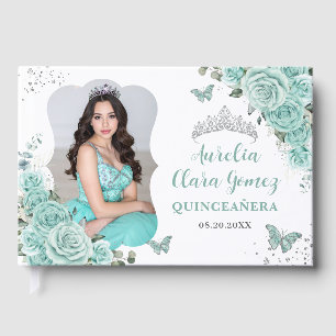 Livre D'or Turquoise Roses Vertes Floral QUINCEAÑERA 16 Photo