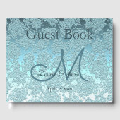 Livre D'or Turquoise Vert Élégant Mariage Réception Monogramm (Recto)