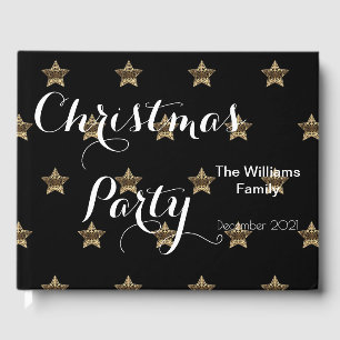 Livre D'or Typographie de Noël Black White Gold Stars