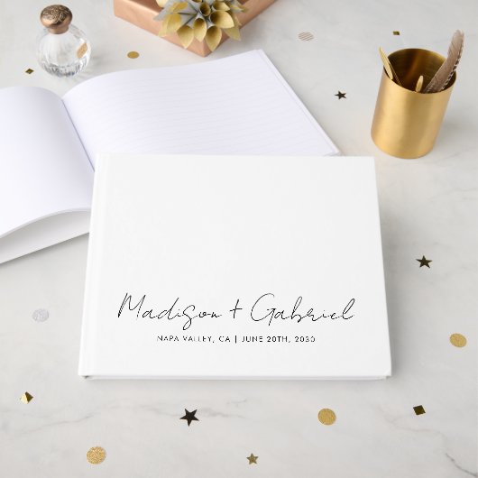 Livre D'or Typographie de script manuscrit de mariage minimal (Recto ouvert)