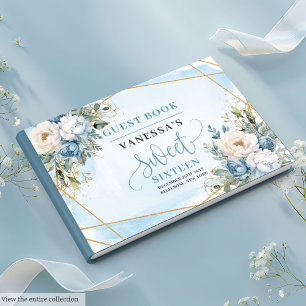 Livre D'or Unique Dusty Bleu Blanc Or Fleurs Sweet sixteen