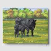 Livre D'or Vache d'Angus noir et veau mou en pâturage d'été (Verso)