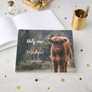 Livre D'or Vache des Highlands veau monogramme fête premier a