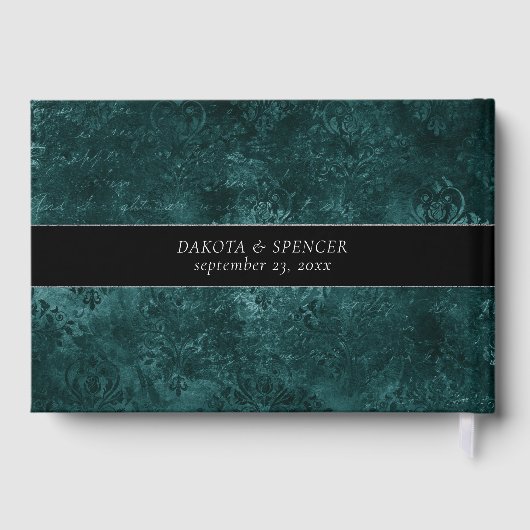 Livre D'or Velvety Turquoise Damask | Grunge vert foncé perso (Verso)