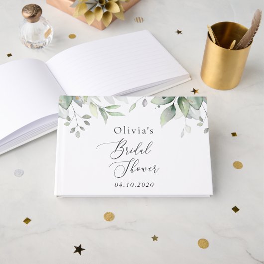 Livre D'or Verdure, Eucalyptus Feuilles, Boho, Fête des marié (Recto ouvert)