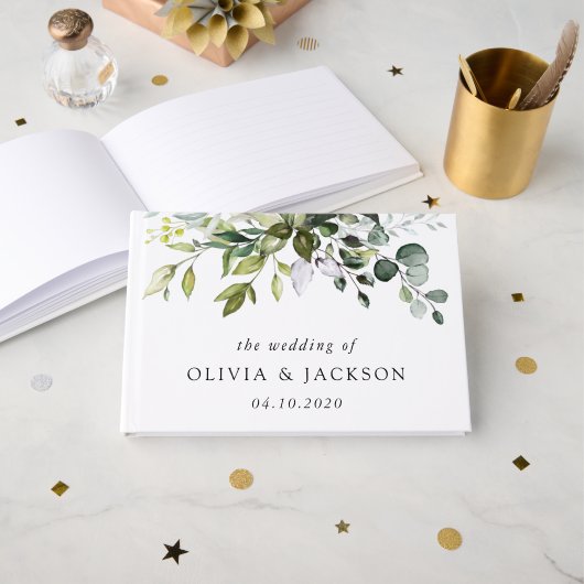 Livre D'or Verdure, Feuilles d'Eucalyptus, Mariage botanique (Recto ouvert)
