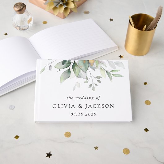 Livre D'or Verdure, Feuilles d'Eucalyptus, Mariage botanique (Recto ouvert)
