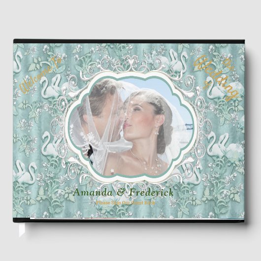 Livre D'or Verres de soie verte Sage & fleurs de flamants (Recto)