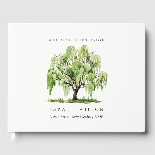 Livre D'or Vert Aquarelle Willow Tree Ferme Mariage (Recto)