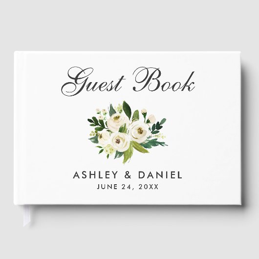 Livre D'or Vert blanc Aquarelle Mariage Floral (Recto)