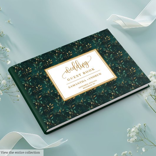 Livre d'or vert émeraude feuille mariage