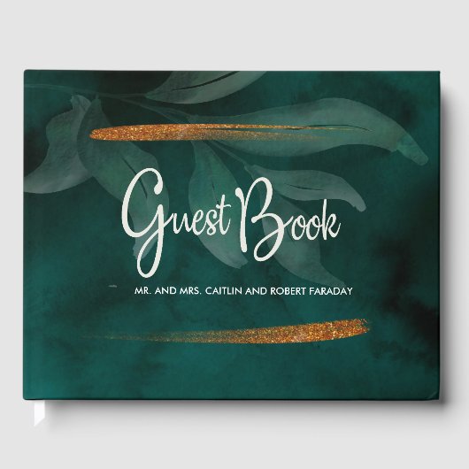 Livre D'or vert émeraude moderne et feuille (Recto)