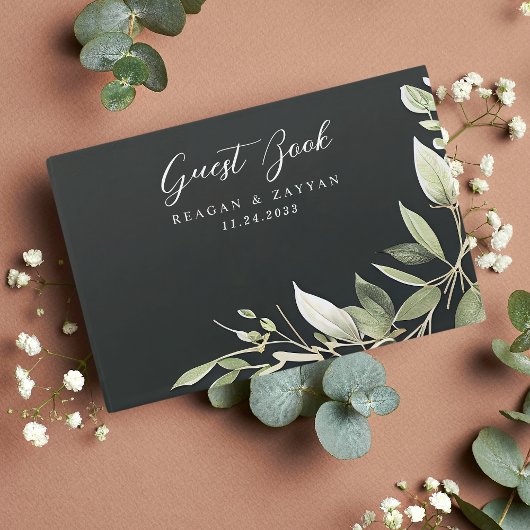 Livre D'or Vert foncé Vert moderne verdure Feuille Mariage