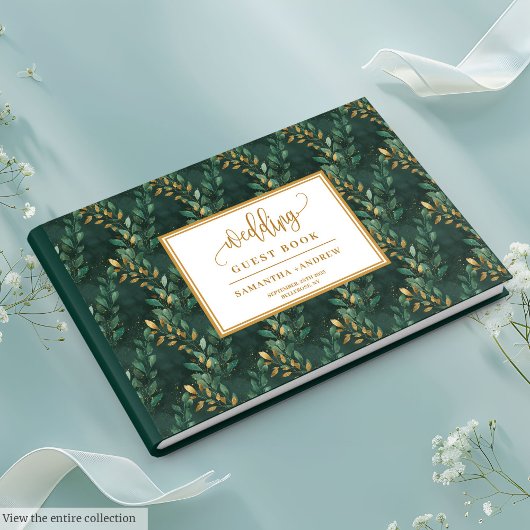 Livre d'or vert Hunter mariage avec feuille